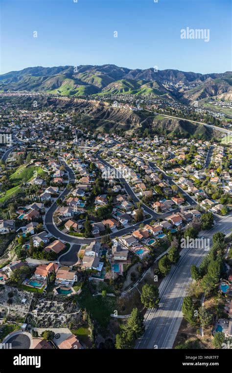 Aerial View Of Porter Ranch Homes And Streets In The San Fernando