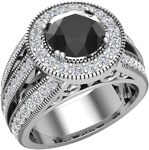 Anillo de compromiso de diamante negro grande de oro de 18 quilates, 7