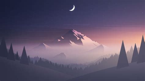 Res 1920x1080 Mountains Moon Trees Minimalism Hd Aesthetic