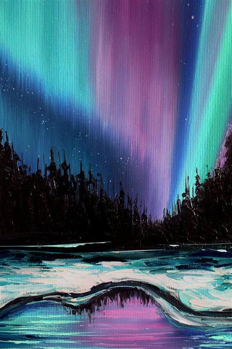 Northern Lights Art Winter Landscape Aurora Borealis Art Galaxy