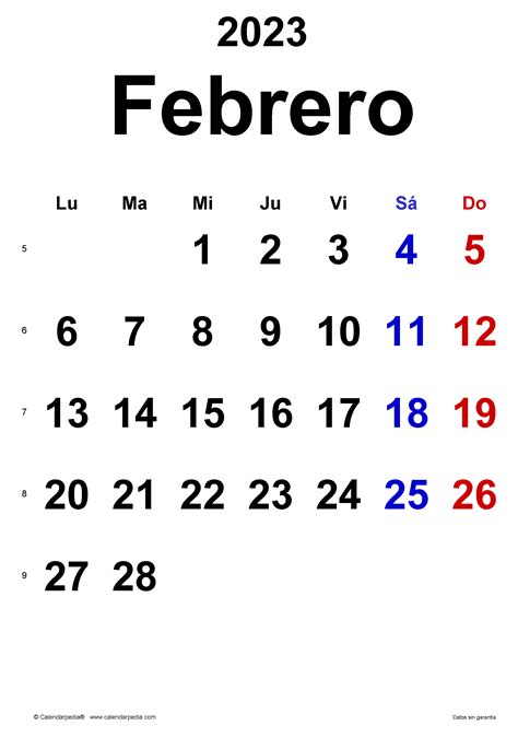 Calendario De Febrero