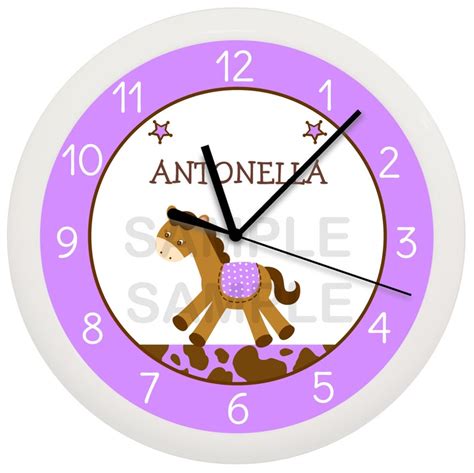 Pink Horse Personalized Nursery Wall Clock Custom 10 Inches Etsy