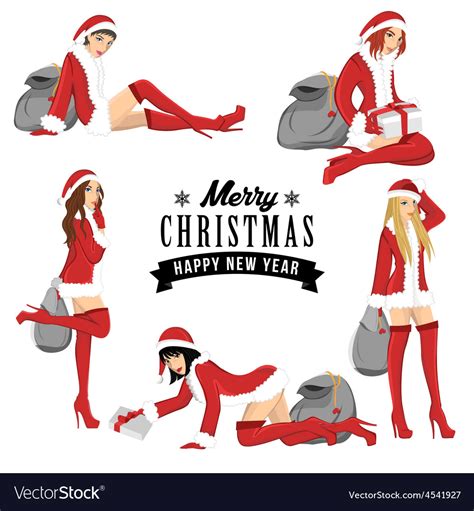 Five Sexy Girl Using Santa Costume For Christmas Vector Image