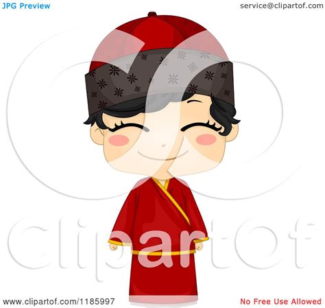 Cartoon Of A Cute Chinese Boy In A Traditional Changsam Royalty Free