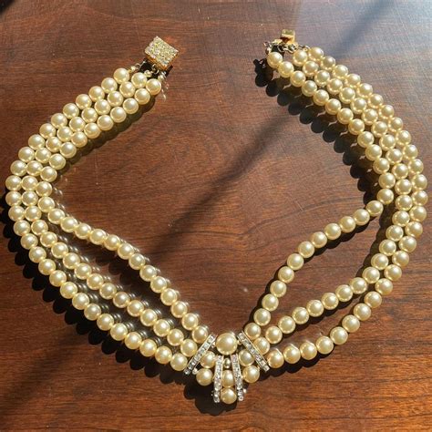 Majorica Triple Strand Vintage Pearl Necklace Depop