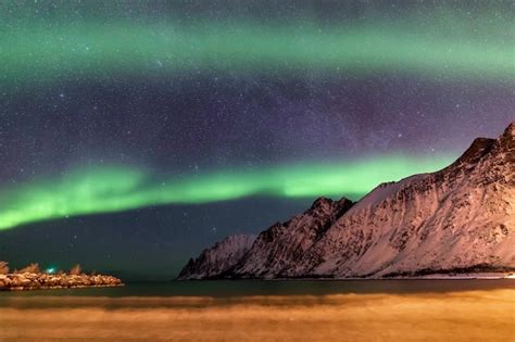 Premium Photo Northern Lights Over The Ersfjord Beach Low Tide