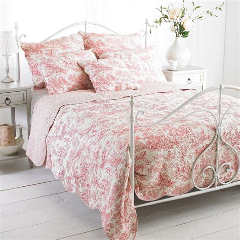 French Vintage Toile Luxury 100 Cotton Quilted Bed Throw Pink Cream 4 Sizes Ebay