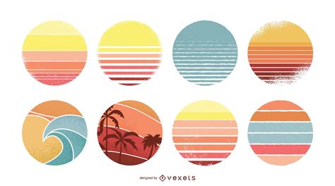 Vintage Sunset Circles Set Vector Download