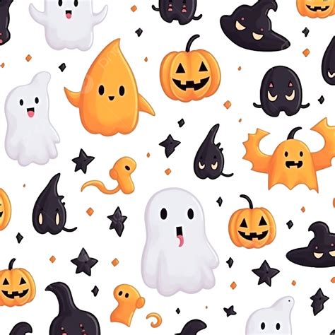 Cute Cartoon Magic Halloween Seamless Pattern Ghosts Pumpkin Candy