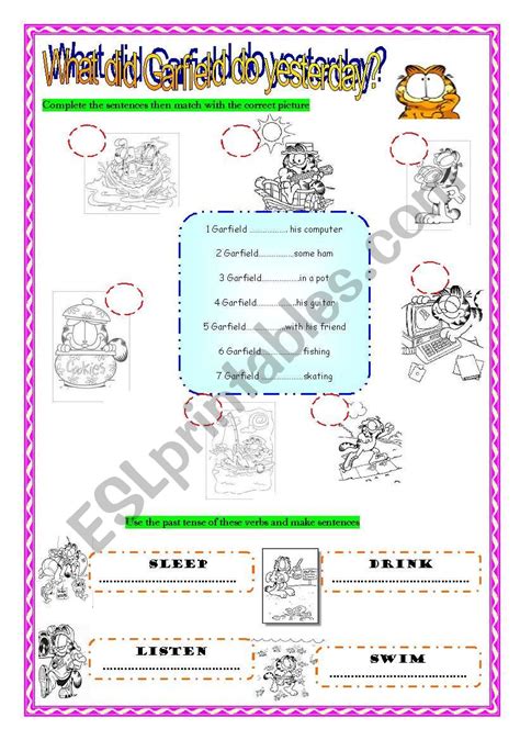 Garfield Simple Past Esl Worksheet By Mumekaren