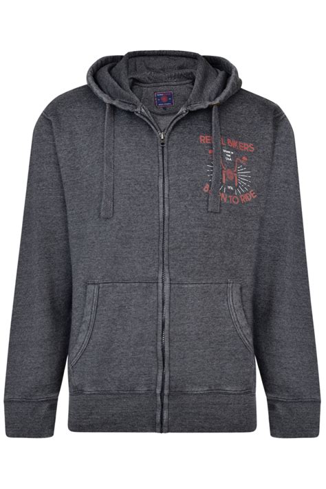 Men charcoal grey hoodies are ideal for any occasion, be it adventuring, jogging, a quick run to the stores, or a party with friends. KAM Charcoal Grey Rebel Bikers Zip Through Hoodie | BadRhino