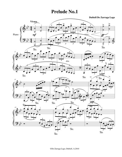 Prelude No1 Sheet Music Dubiell De Zarraga Lago Piano Solo