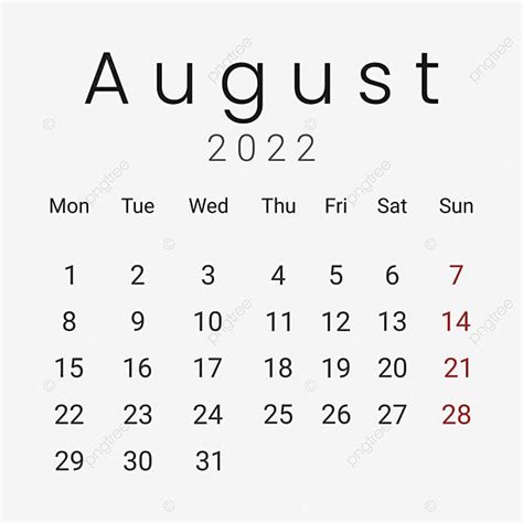 August Calendar Vector Hd Png Images Simple August 2022 Calendar