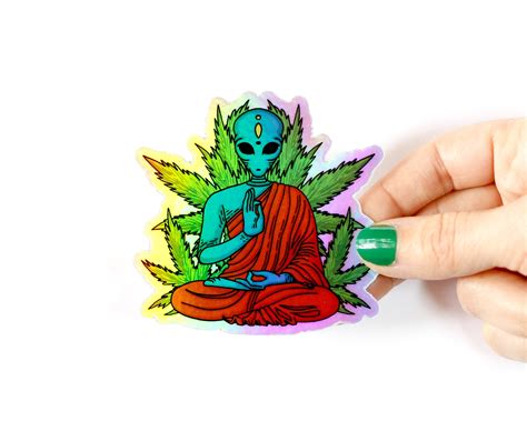 Weed Holographic Sticker Psychedelic Alien Pot Leaf Sticker Etsy