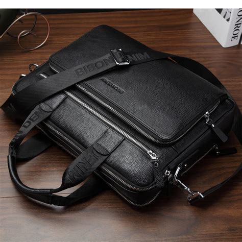 Bison Demins Genuine Leather 14 Inch Laptop Crossbody Bags For Men