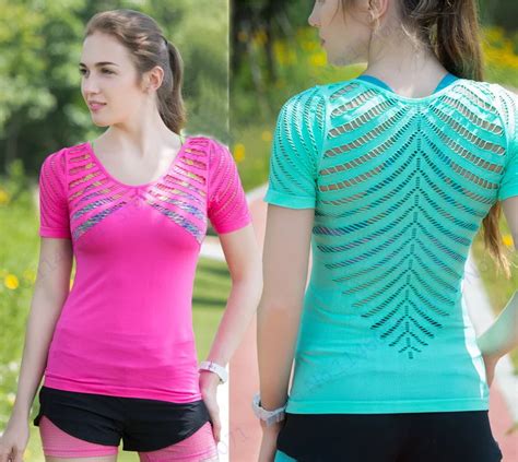 Quick Dry Womens Fitness Sports Green Sexy Mesh Patchwork Running T Shirts Rose Red Slim Fit