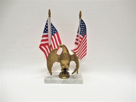 Vintage Brass Eagle Flag Holder Figurine On Marble Base Etsy Flag