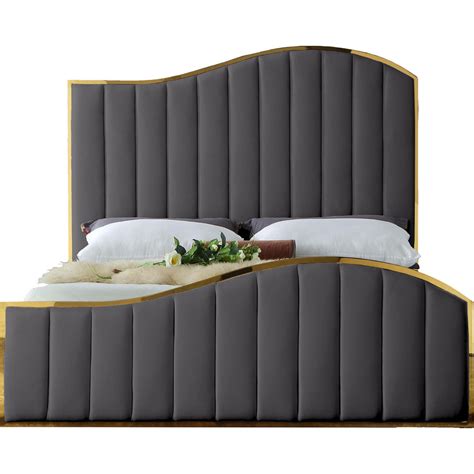 Meridian Furniture Joliegrey K Jolie Curved King Bed Channel Tufted