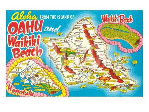 Tourist Map Of Oahu Hawaii Art Print Tourist Map Hawaii