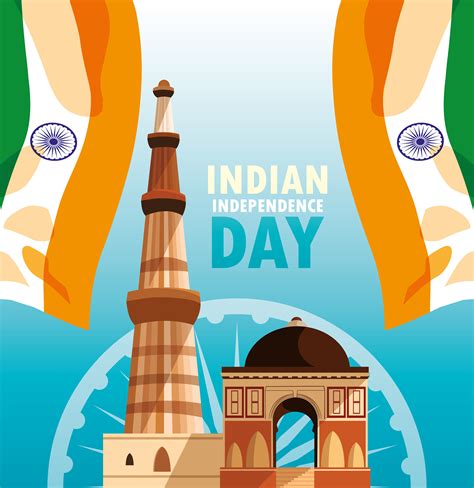 Indian Independence Day Poster With Flag And Jama Masjid 679300 Vector