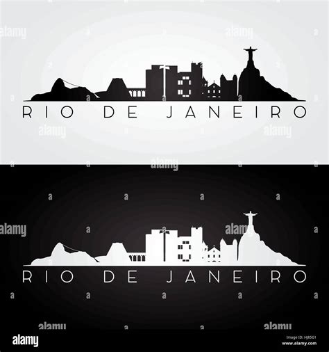 Rio De Janeiro Skyline And Landmarks Silhouette Black And White Design