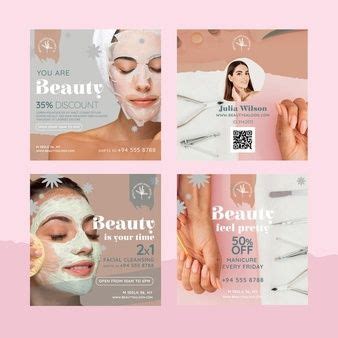 Four Different Ads For Beauty Products On A Pink Background