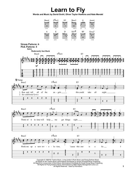 Learn To Fly By Foo Fighters Easy Guitar Tab Guitar Instructor