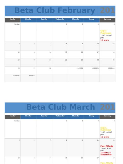 Beta Calendar Pdf Sports Leisure