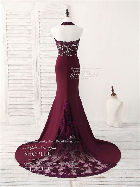 Burgundy Lace Mermaid Long Prom Dress Burgundy Bridesmaid Dress