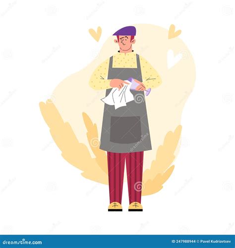 Bartender Man Full Length Portrait Cartoon Flat Vector Illustration