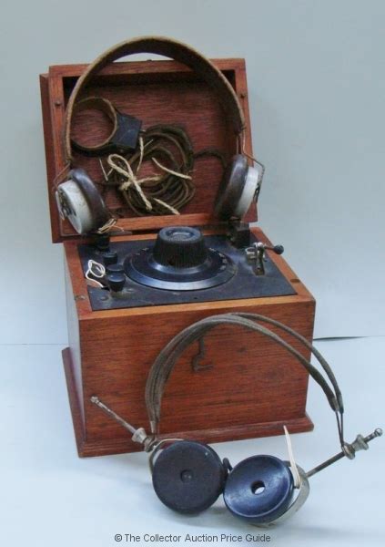 C1920s Crystal Radio With 2 Pairs Of Bakelite Headphones In Mahogany