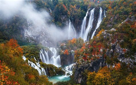 Kroatien Nationalpark Plitvicer Seen Schöne Wasserfälle Herbst