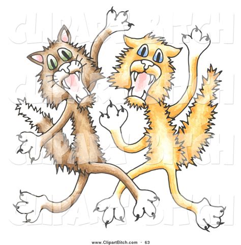 Clip Vector Cartoon Art Of A Couple Of Scared Cats Scratching And