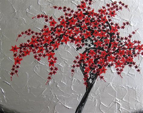 Red Black Silver Gray Grey Wall Painting Paintings Art Cherry