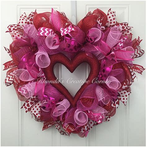 Deco Mesh Heart Of Hearts Valentines Wreath Pink And Red Etsy