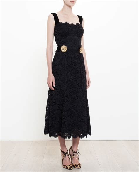 Dolce And Gabbana Lace Dress With Gold Flowers In Black Lyst