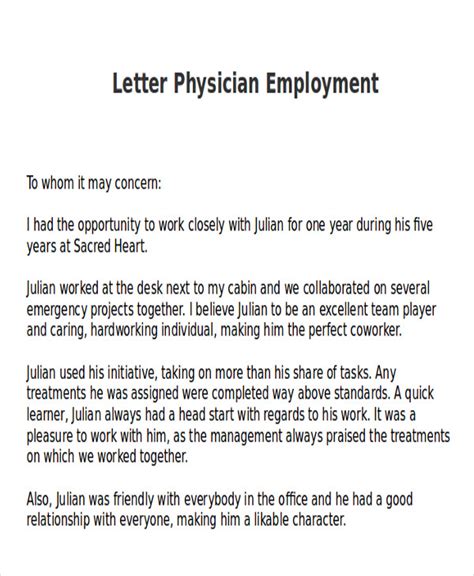 Free 9 Sample Physician Letter Of Recommendation In Pdf Ms Word
