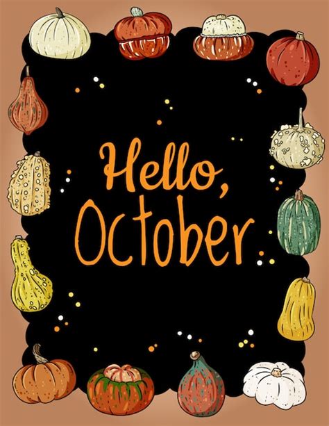 Premium Vector Hello October Cute Cozy Frame With Pumpkins