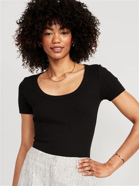 Fitted Scoop Neck Rib Knit T Shirt For Women Old Navy