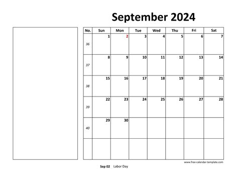 Printable September 2024 Calendar Box And Lines For Notes Free