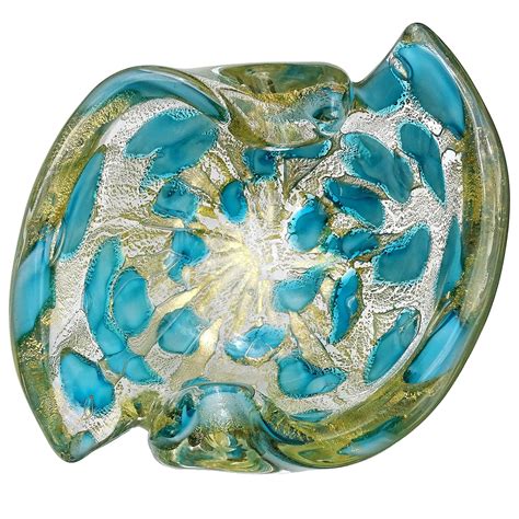 Barovier Toso Murano Light Blue Gold Flecks Italian Art Glass Bowl Ashtray For Sale At 1stdibs