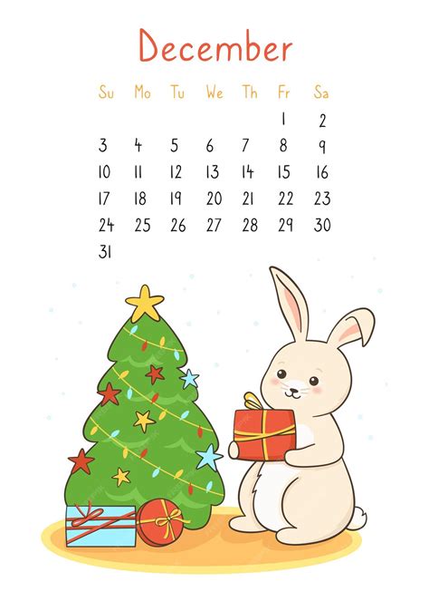 Premium Vector Calendar 2023 Rabbit Calendar Page December Planner