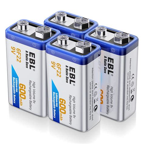 Buy Ebl 9 Volt Rechargeable Batteries Lithium Ion 9v 600mah Li Ion