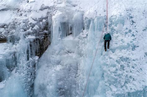 Ice Climbing The North Greece Man Climbing Frozen Waterfall Editorial