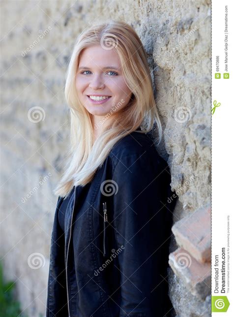 Pretty Blonde Single Woman Portrait Outdoors Stock Photo Image Of