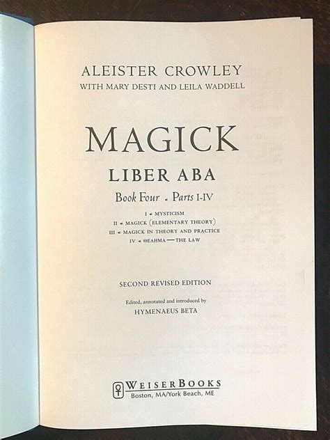 Aleister Crowley Magick Liber Aba Book 4 Parts I Iv Occult Magic