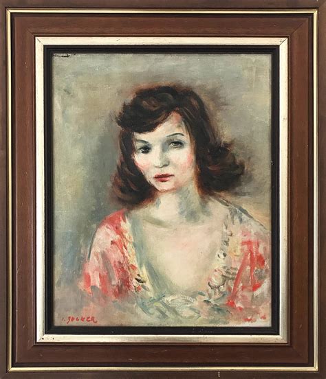 Midcentury Portrait Little Girl In Green Vintage Oil Painting Framed