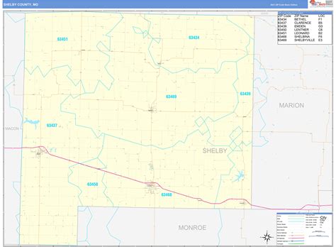 Shelby County Mo Zip Code Wall Map Basic Style By Marketmaps
