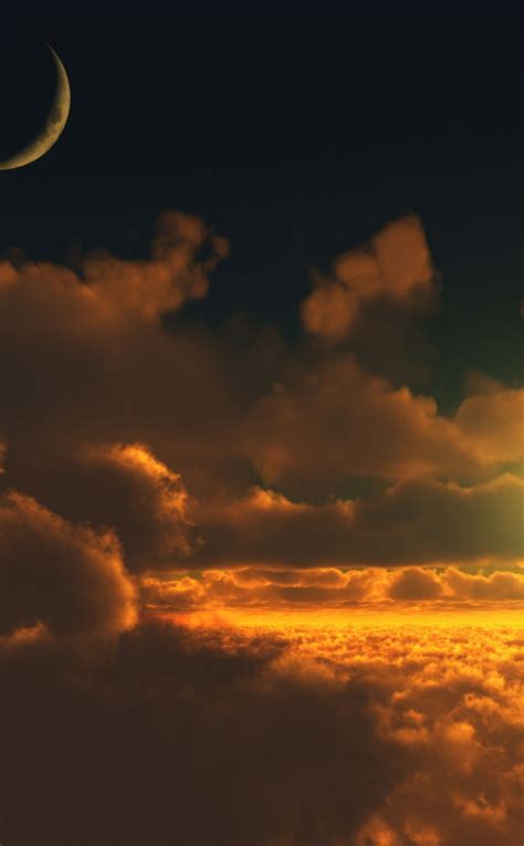 Sunset Clouds Moon Sky Digital Render 950x1534