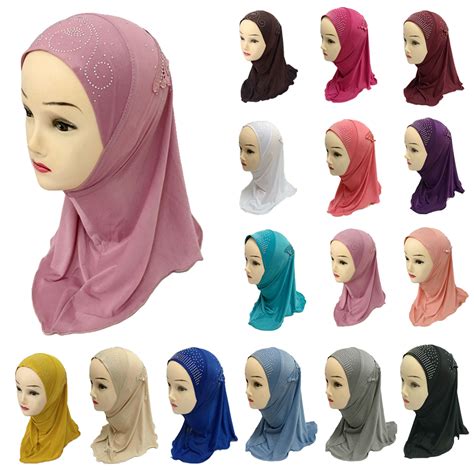 Girls Kids Muslim Hijab Hats Islamic Arab Scarf Caps Shawls Wrap